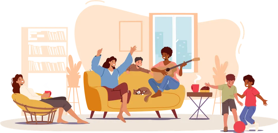 Happy Family home party Illustration