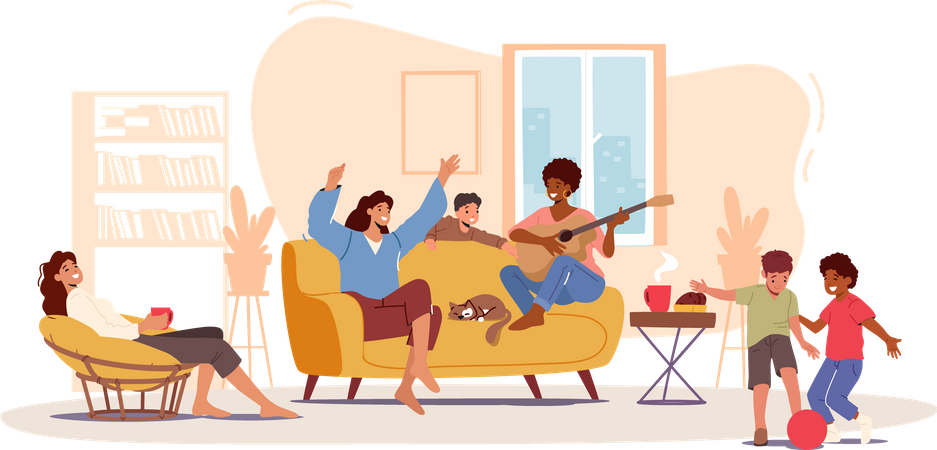 Happy Family home party  Illustration