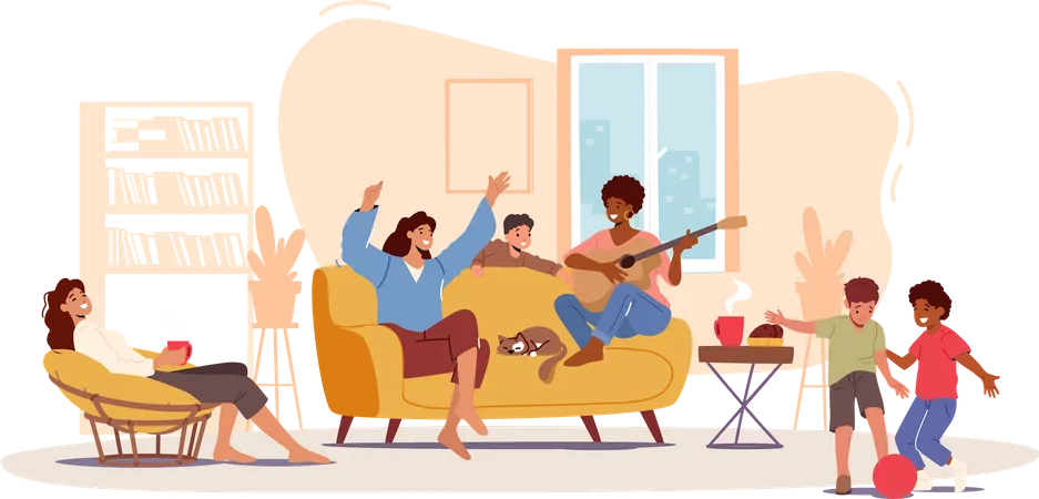 Happy Family home party  Illustration