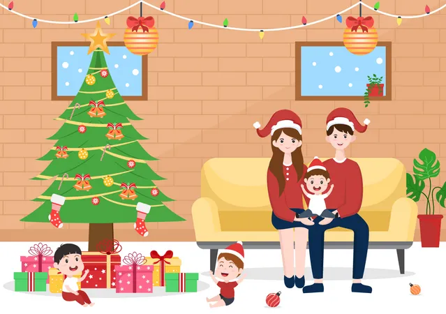 Happy Family in Christmas  Illustration