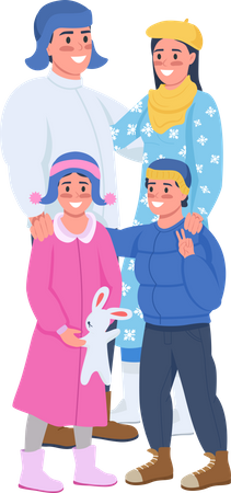 Happy family in cold weather  Illustration