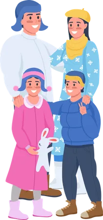 Happy family in cold weather  Illustration