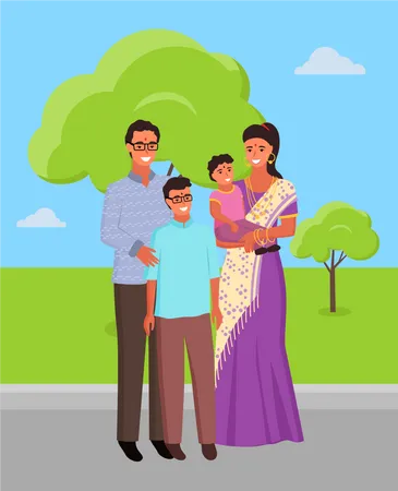 Happy family in park  Illustration