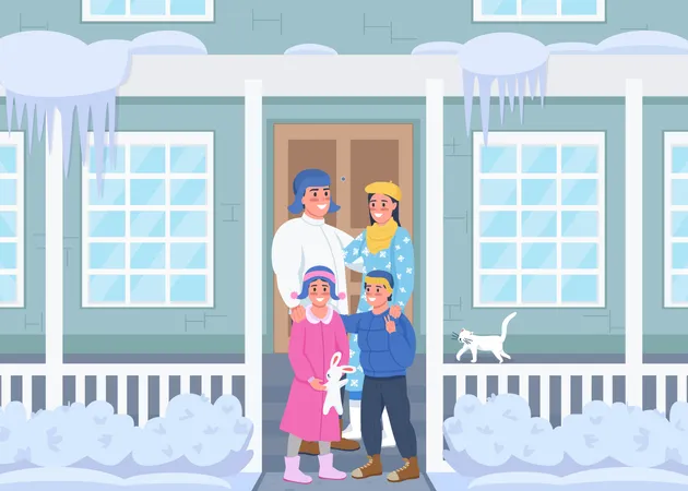 Happy family in winter vacation  Illustration