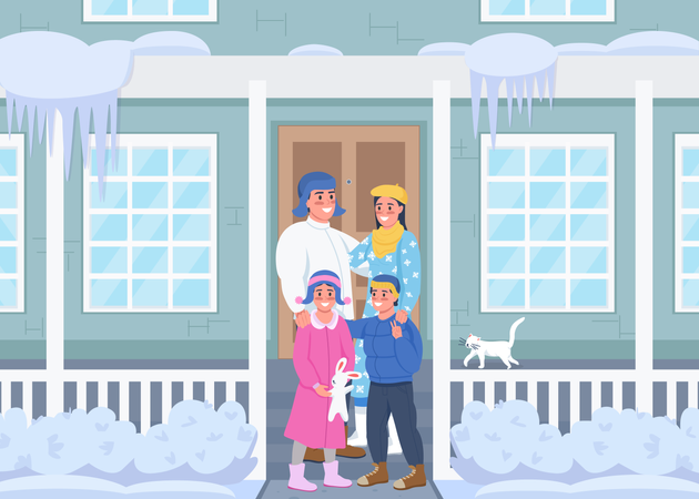 Happy family in winter vacation  Illustration