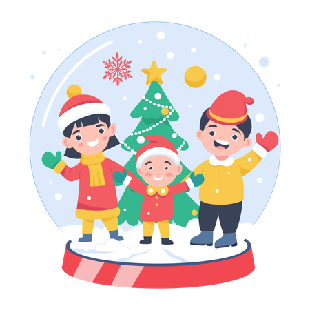 Happy family inside snow globe  Illustration