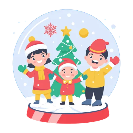 Happy family inside snow globe  Illustration