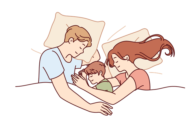 Happy family is sleeping together  일러스트레이션