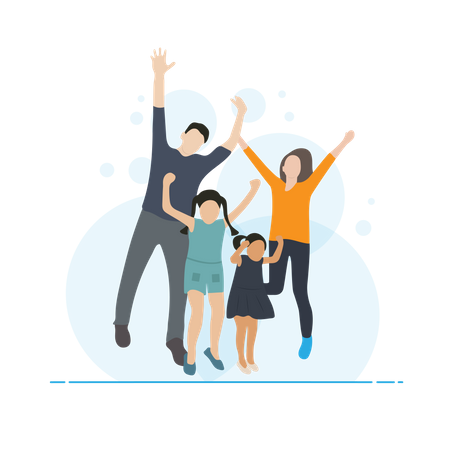 Happy Family Jumping Together  Illustration