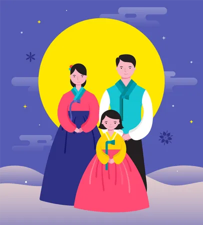 Happy family korean traditional dress  Illustration