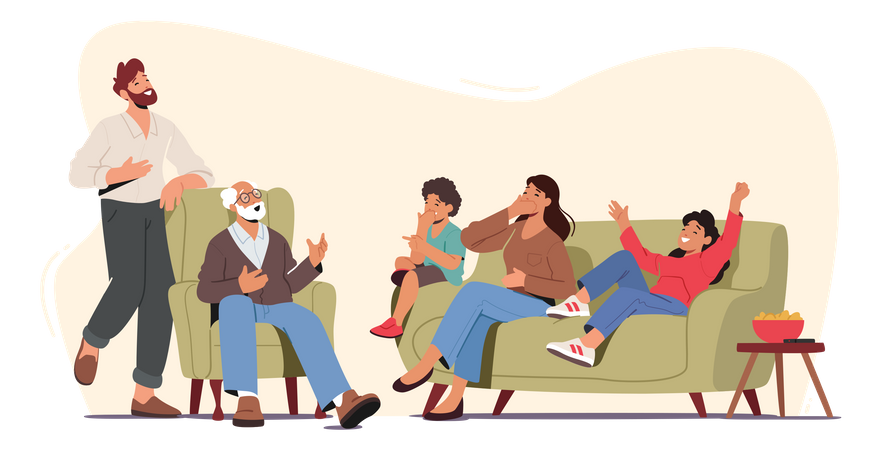 Happy Family Laughing  Illustration