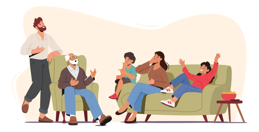 Happy Family Laughing  Illustration