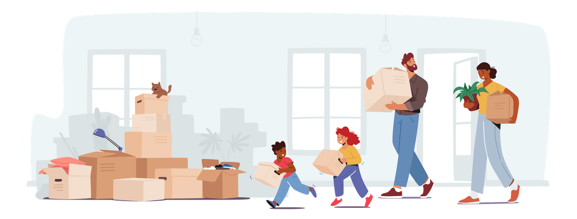 Happy Family Moving Into New House Illustration
