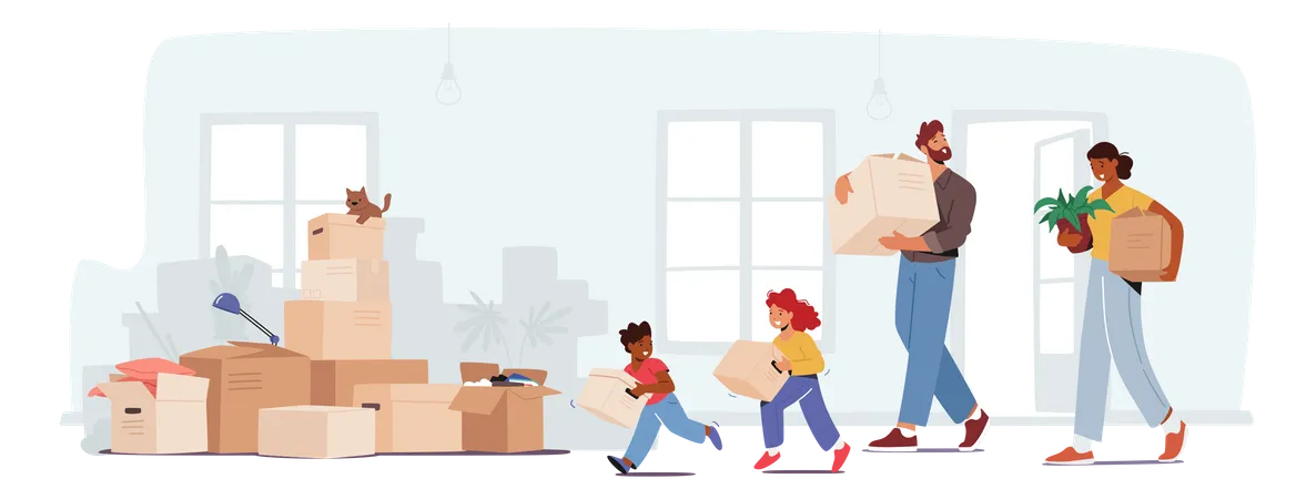 Happy Family Moving Into New House Illustration
