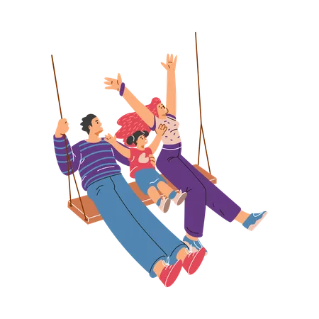 Happy family on a swing  Illustration