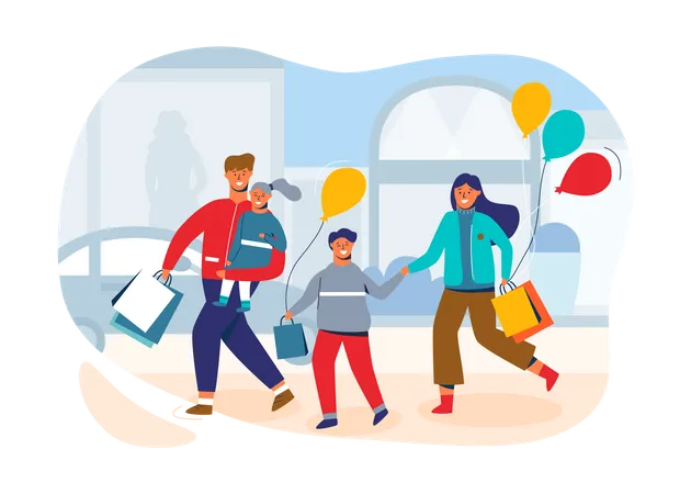 Happy family on shopping  Illustration