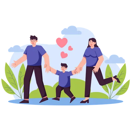 Happy family On The Way  Illustration