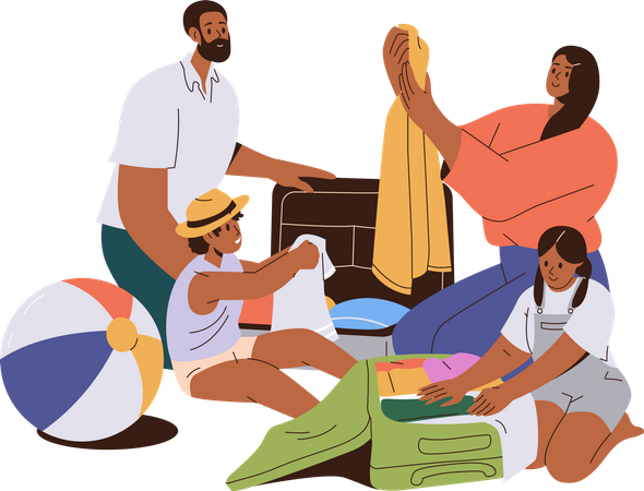 Happy family packing suitcase  Illustration