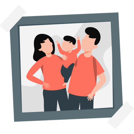 Happy family picture hanging on wall  イラスト
