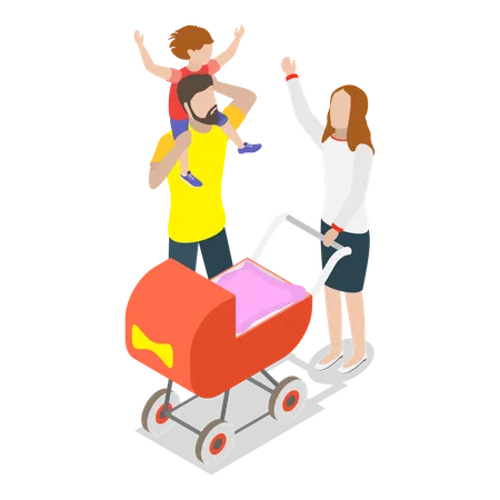 Happy Family Playing and Enjoying Time Together  Illustration