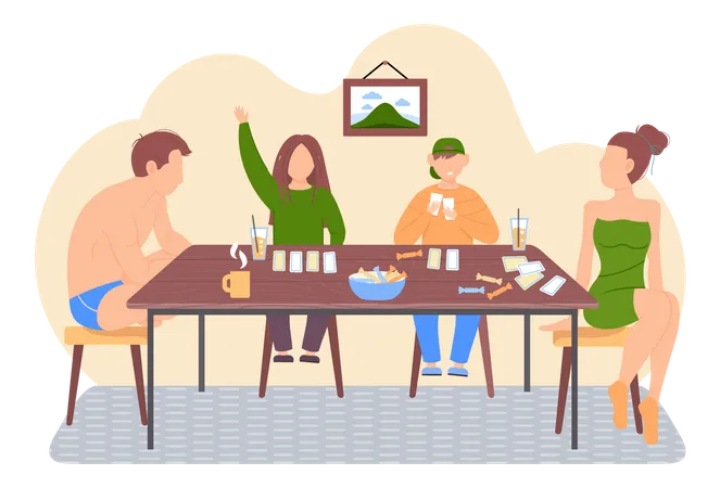Happy family playing board game Illustration