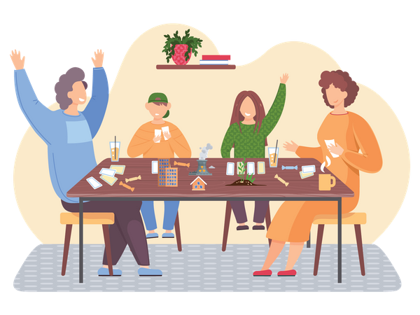 Happy family playing board game Illustration