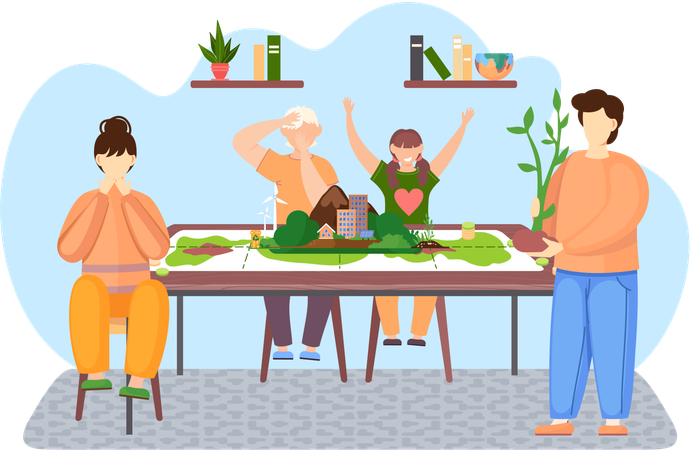 Happy family  playing board game  Illustration