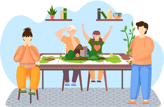 Happy family  playing board game  Illustration