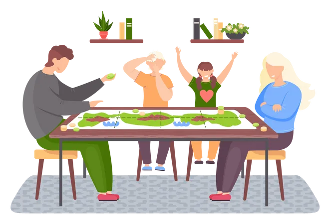 Happy family playing board game  Illustration