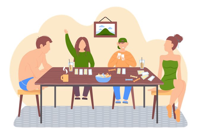 Happy family playing board game  Illustration