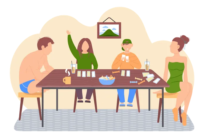 Happy family playing board game  Illustration