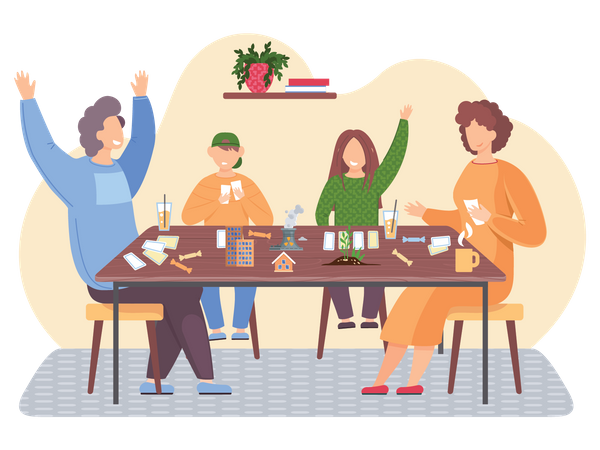 Happy family playing board game  Illustration