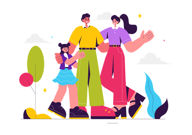 Happy Family playing in park  Illustration