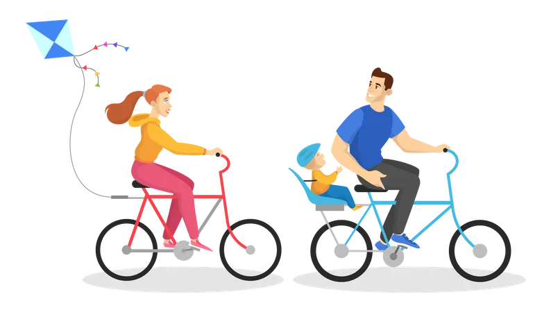 Happy family ride bicycle  Illustration