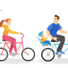 family ride bicycle illustrations