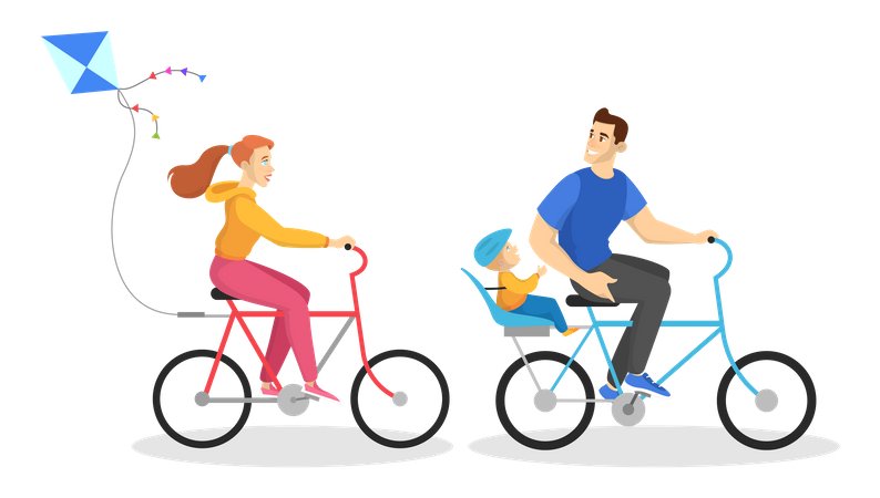 Happy family ride bicycle  Illustration