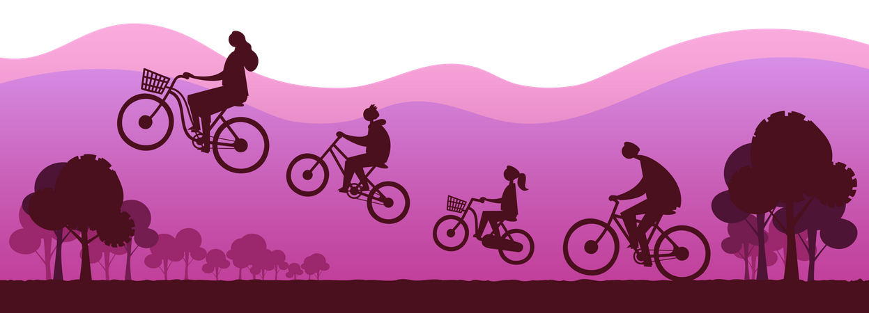 Happy family ride bicycles  Illustration