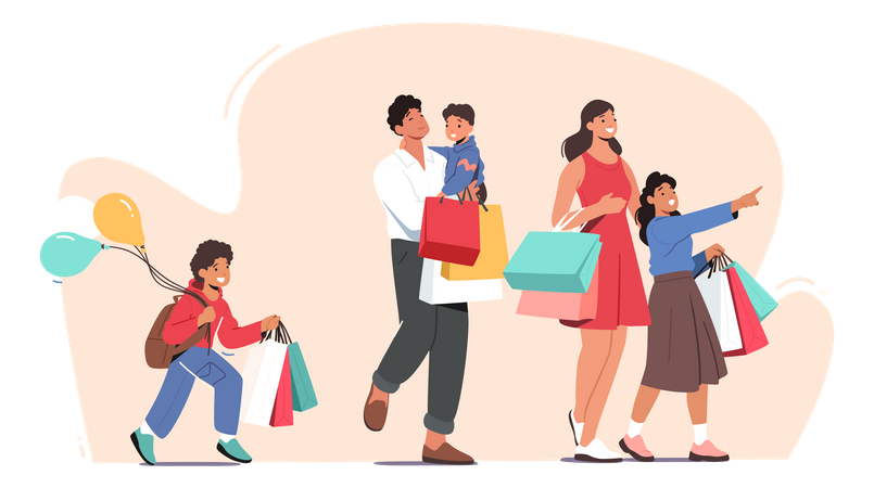 Happy Family Shopping  Illustration