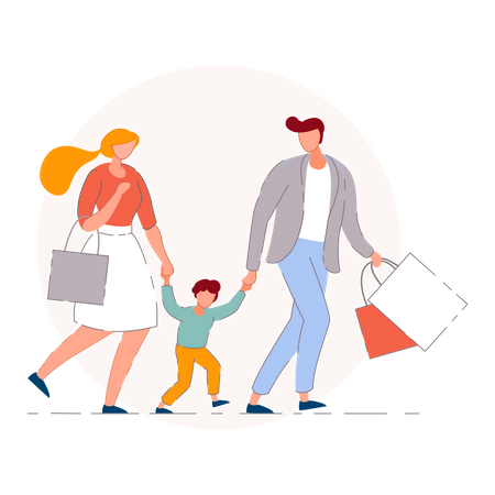 Happy family shopping in a mall sale season Illustration