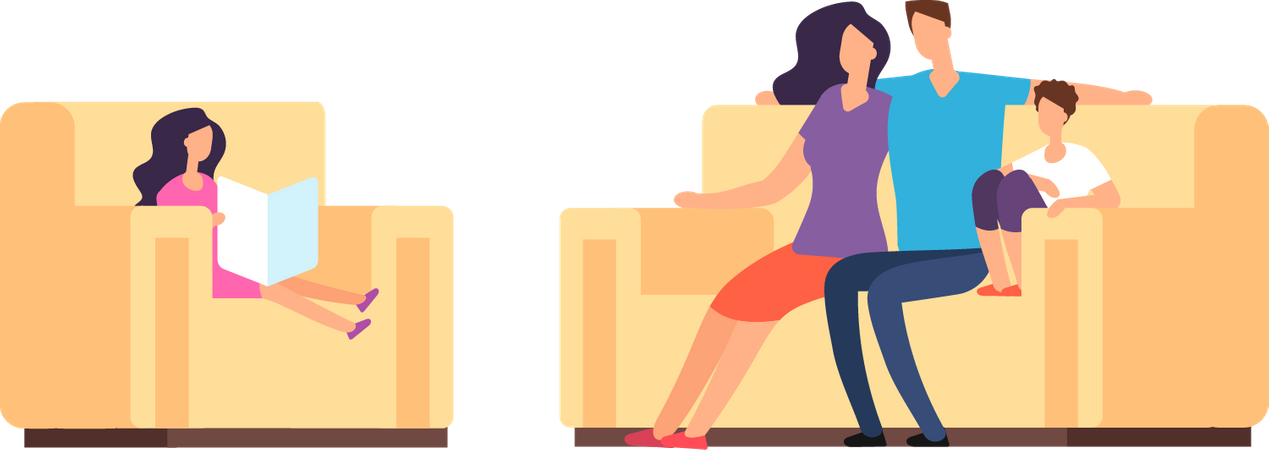 Happy Family sitting on couch together  Illustration