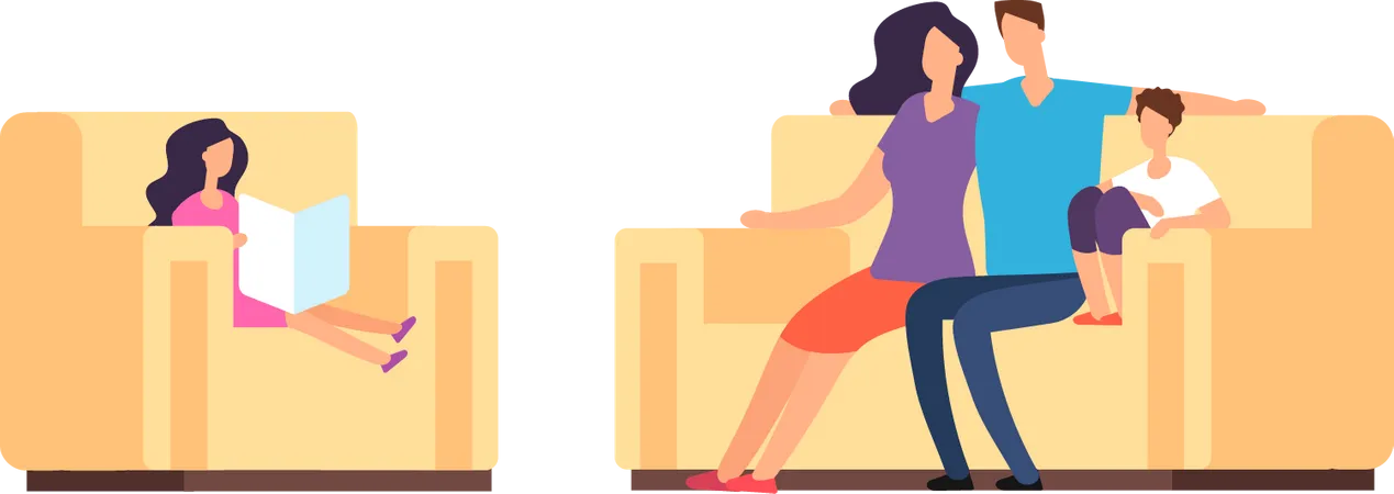 Happy Family sitting on couch together  Illustration