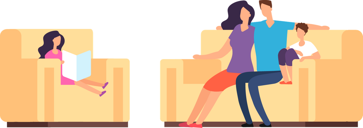 Happy Family sitting on couch together  Illustration