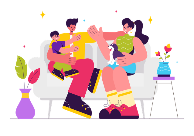 Happy Family sitting together  Illustration