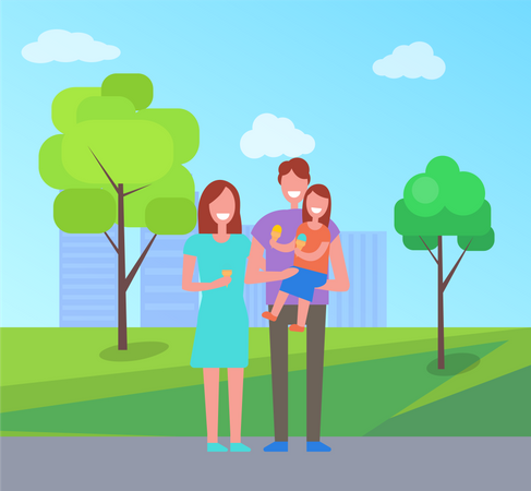 Happy Family Spend Time Together in park  Illustration