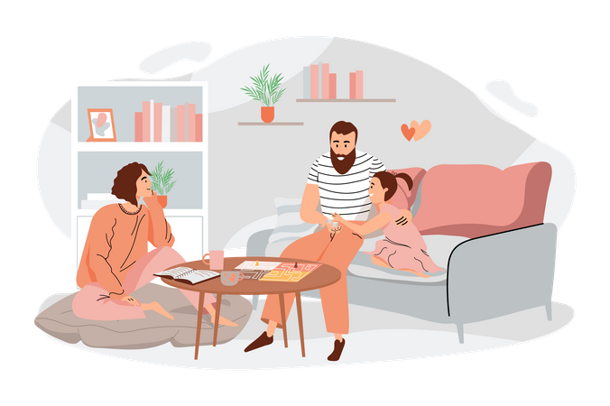 Happy family spending time together at home  Illustration