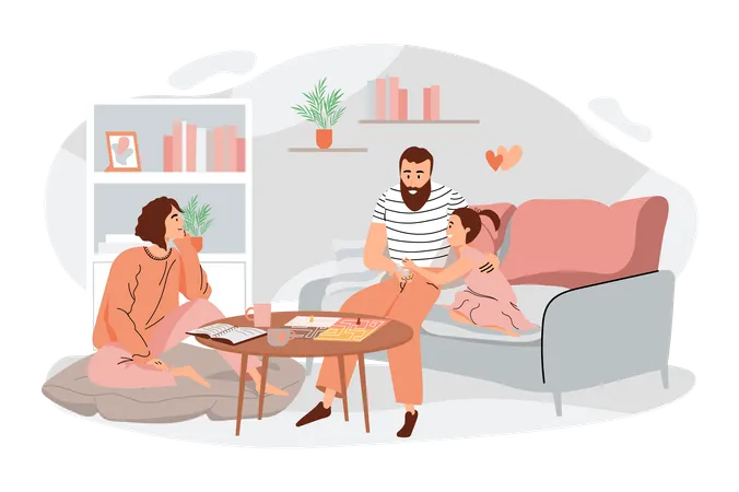 Happy family spending time together at home  Illustration