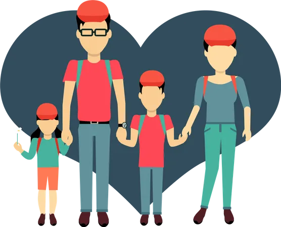 Happy Family Concept Banner Design Flat Style Young Family Man And A Woman With A Son And Daughter On A Travel Mother And Father With Child Happiness Lifestyle Vector Illustration Illustration