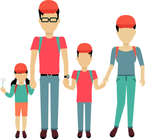 Happy Family Concept Banner Design Flat Style Young Family Man And A Woman With A Son And Daughter On A Travel Mother And Father With Child Happiness Lifestyle Vector Illustration Illustration