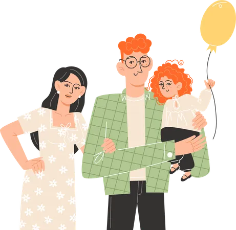 Happy family standing next to each other  Illustration