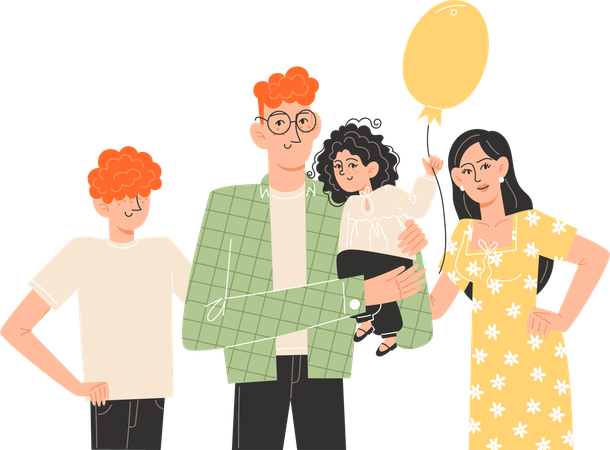 Happy family standing next to each other  Illustration